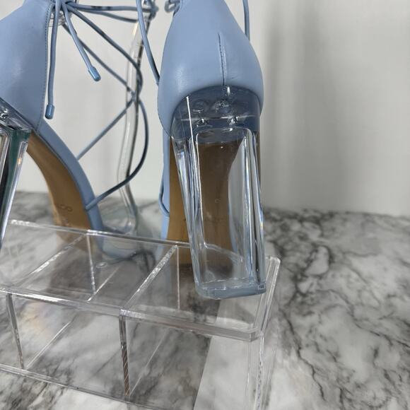 Aldo Onardonia Ankle Wrap Heels Womens Size 10 Blue Clear Heel Cinderella Ice - Picture 5 of 13